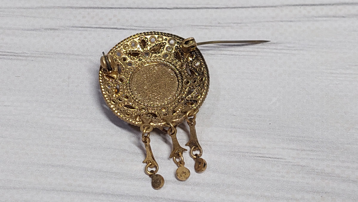Enamel brooch with pendants, vintage enamel brooch