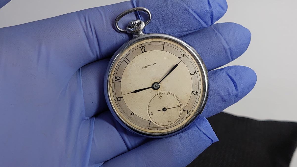 Soviet antique watch "MOLNIYA" Mechanical pocket watch, Mechanical watch USSR.