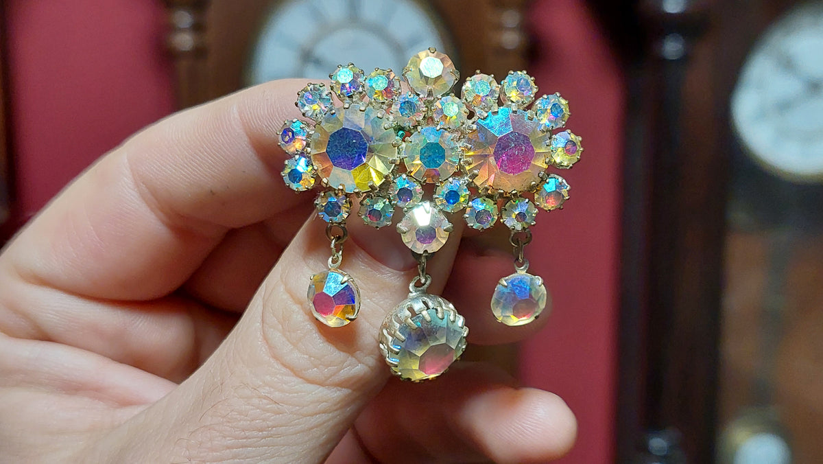 Vintage brooch, Czechoslovakian vintage, rock crystal, 60's, brooch.