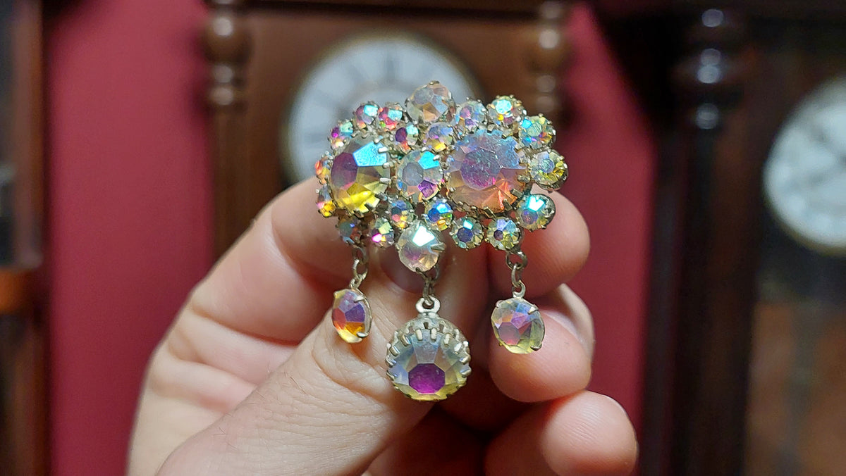Vintage brooch, Czechoslovakian vintage, rock crystal, 60's, brooch.