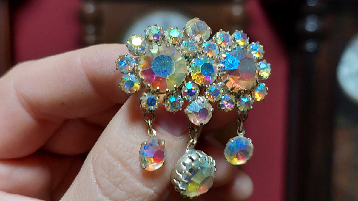 Vintage brooch, Czechoslovakian vintage, rock crystal, 60's, brooch.