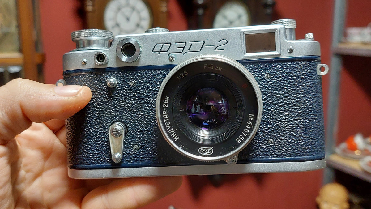 Vintage rare "Blue" camera FED 2 USSR LENS Industar-26M 2.8/50mm.