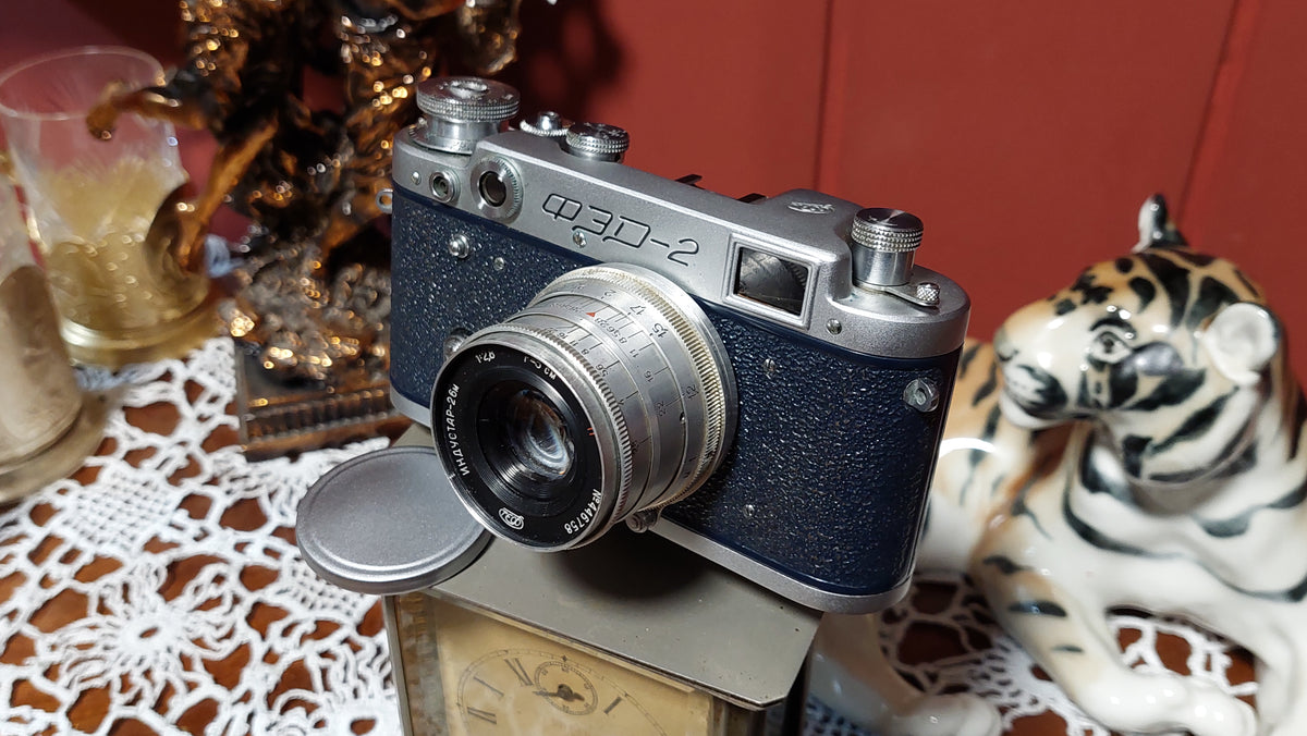 Vintage rare "Blue" camera FED 2 USSR LENS Industar-26M 2.8/50mm.