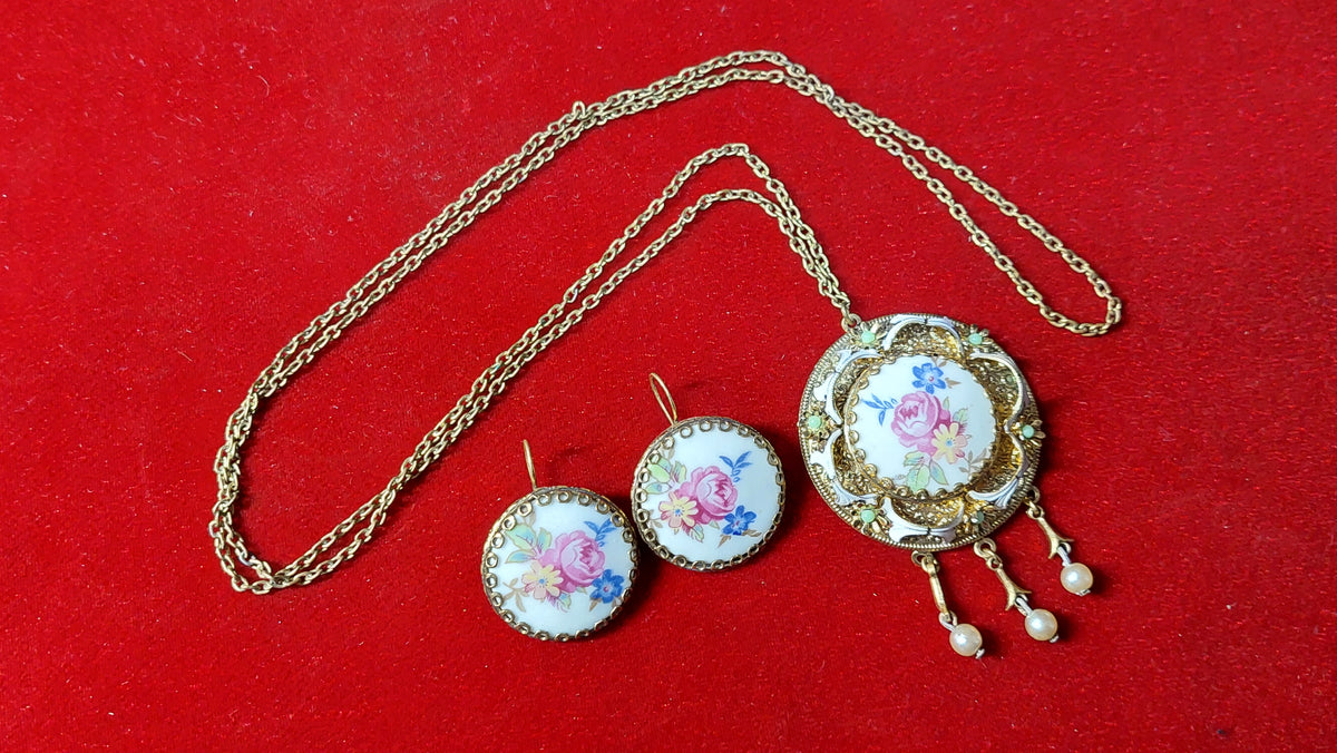 Earrings and pendant enamel, made in the USSR, vintage set pendant and earrings enamel, enamel.