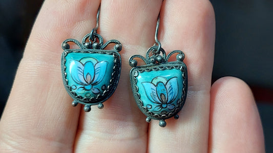 Earrings finift, enamel made in USSR, vintage earrings finift, enamel.