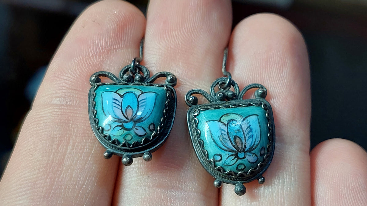 Earrings finift, enamel made in USSR, vintage earrings finift, enamel.