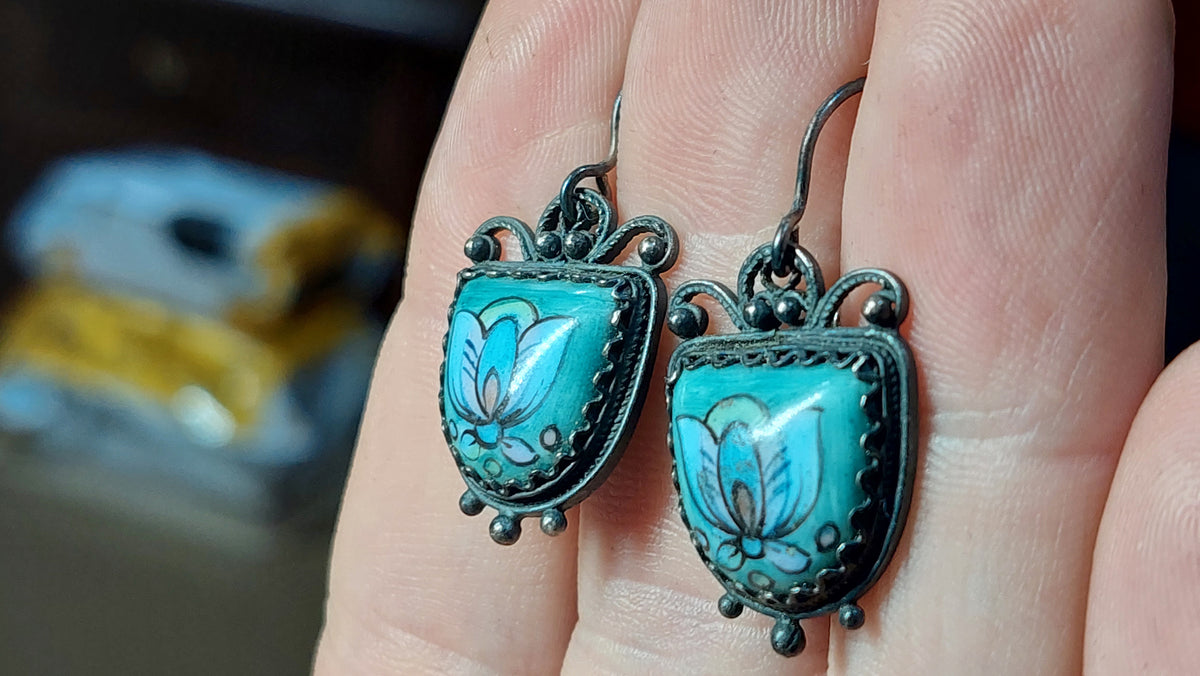 Earrings finift, enamel made in USSR, vintage earrings finift, enamel.