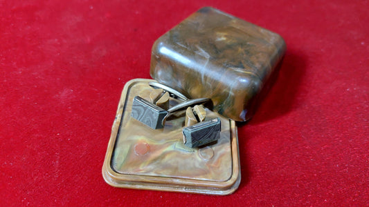 Silver cufflinks 875 assay value, Soviet silver cufflinks in a case.