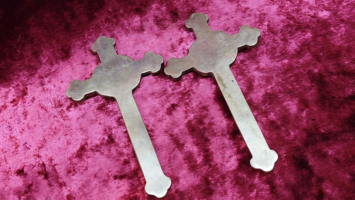 2 brass Catholic crosses