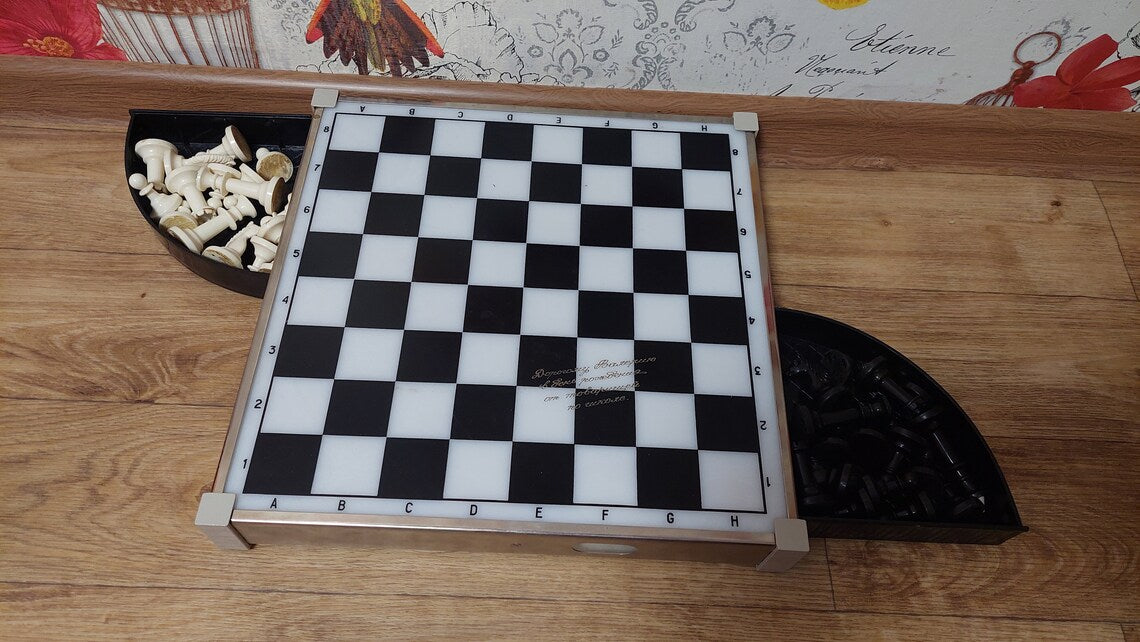 Antique Soviet Chess Board Vintage USSR Plastic/Metal Chess Board Rare Chess Chess Board 1980s