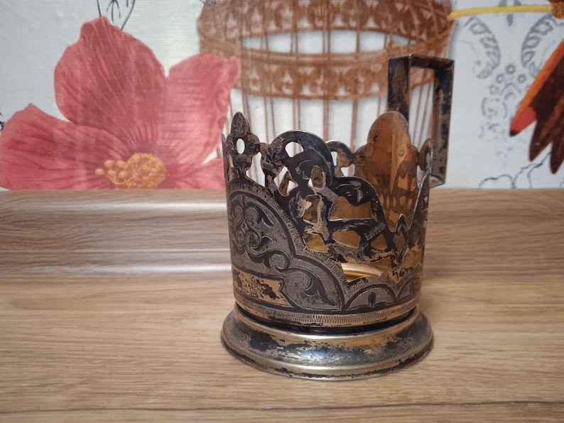 Antique Soviet Metal Cup holder Soviet Cup holder silver 875 assay weight 80 grams
