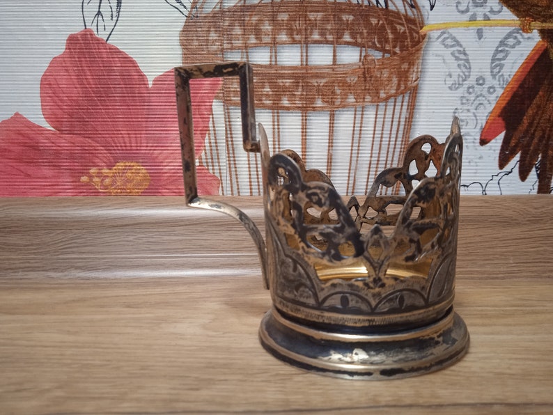 Antique Soviet Metal Cup holder Soviet Cup holder silver 875 assay weight 80 grams