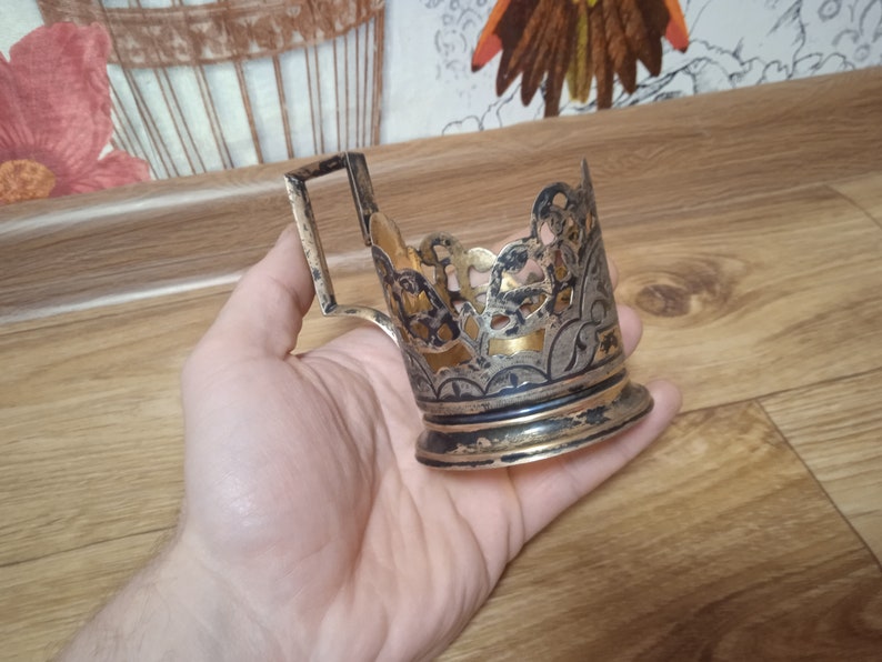 Antique Soviet Metal Cup holder Soviet Cup holder silver 875 assay weight 80 grams