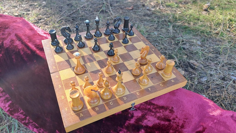 Soviet Vintage Chess, Russian Chess, Compact Wooden Chess, Chess Board Book, USSR Chess Set, Old Chess