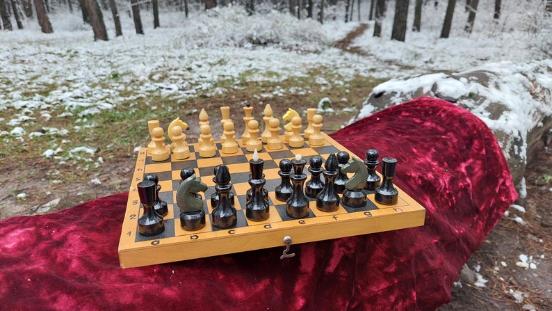 Vintage USSR Russian Soviet wooden chess 30x30 cm