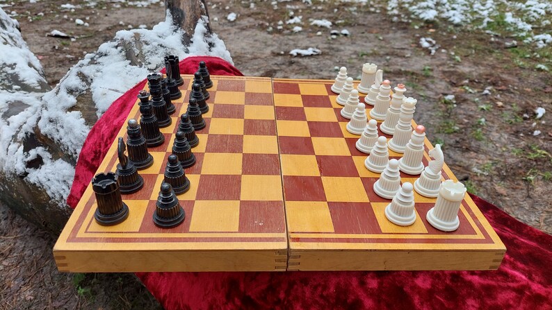 Vintage Soviet chess. Antique carbolite chess. A chess gift for board game lovers. Plastic chess set for the Russian USSR
