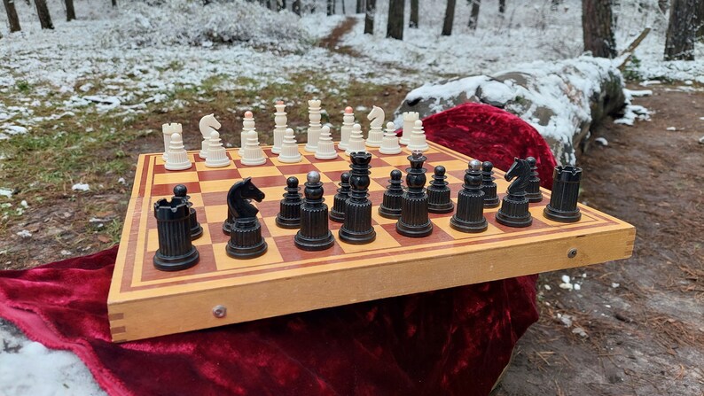 Vintage Soviet chess. Antique carbolite chess. A chess gift for board game lovers. Plastic chess set for the Russian USSR