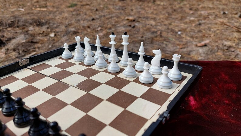 Good Authentic Soviet Magnetic Travel Pocket Chess Set Russian USSR Vintage 1986s Antiques