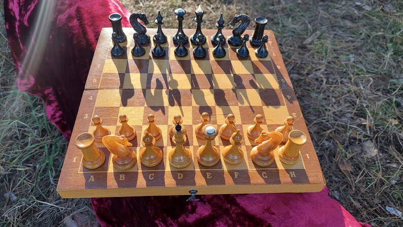 Soviet Vintage Chess, Russian Chess, Compact Wooden Chess, Chess Board Book, USSR Chess Set, Old Chess