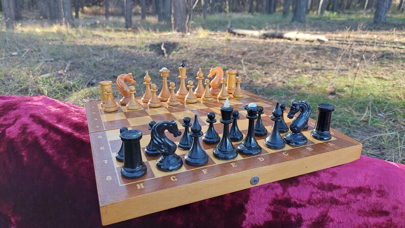 Soviet Vintage Chess, Russian Chess, Compact Wooden Chess, Chess Board Book, USSR Chess Set, Old Chess