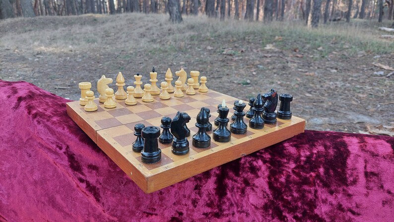 Small Rare Old Classic Soviet Chess Set 1970s, Chessboard 30x30cm, Old Wooden Chess, Old Chess, Game Board, Mind Game, USSR Gift, Chess