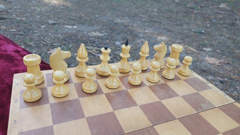 Small Rare Old Classic Soviet Chess Set 1970s, Chessboard 30x30cm, Old Wooden Chess, Old Chess, Game Board, Mind Game, USSR Gift, Chess