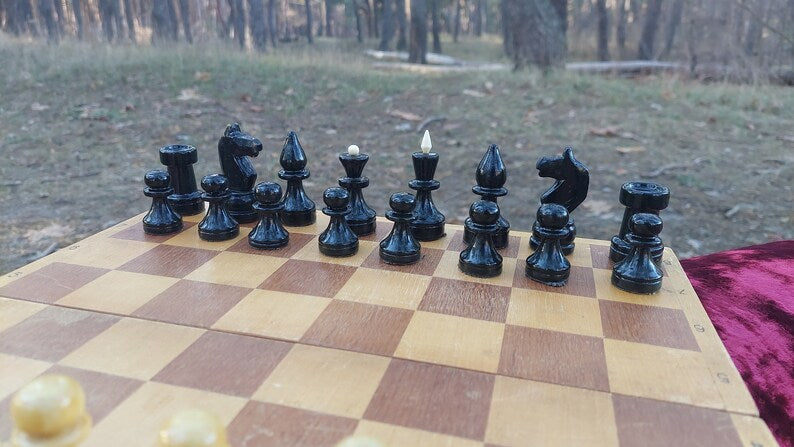 Small Rare Old Classic Soviet Chess Set 1970s, Chessboard 30x30cm, Old Wooden Chess, Old Chess, Game Board, Mind Game, USSR Gift, Chess