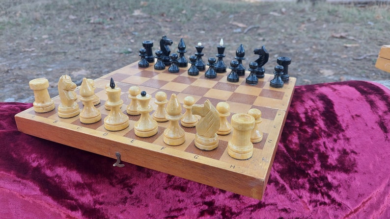 Small Rare Old Classic Soviet Chess Set 1970s, Chessboard 30x30cm, Old Wooden Chess, Old Chess, Game Board, Mind Game, USSR Gift, Chess