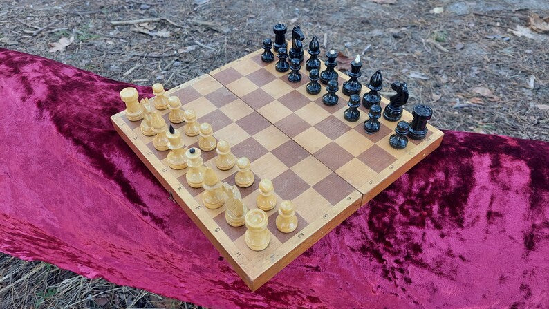 Small Rare Old Classic Soviet Chess Set 1970s, Chessboard 30x30cm, Old Wooden Chess, Old Chess, Game Board, Mind Game, USSR Gift, Chess
