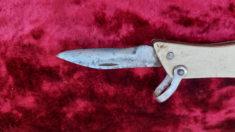 Soviet vintage hunting folding knife, USSR hunting knife, bottle opener, can opener, tourist knife