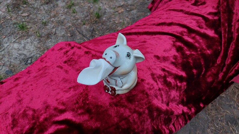 Porcelain figurine, pig napkin holder. Gorodnitsa USSR