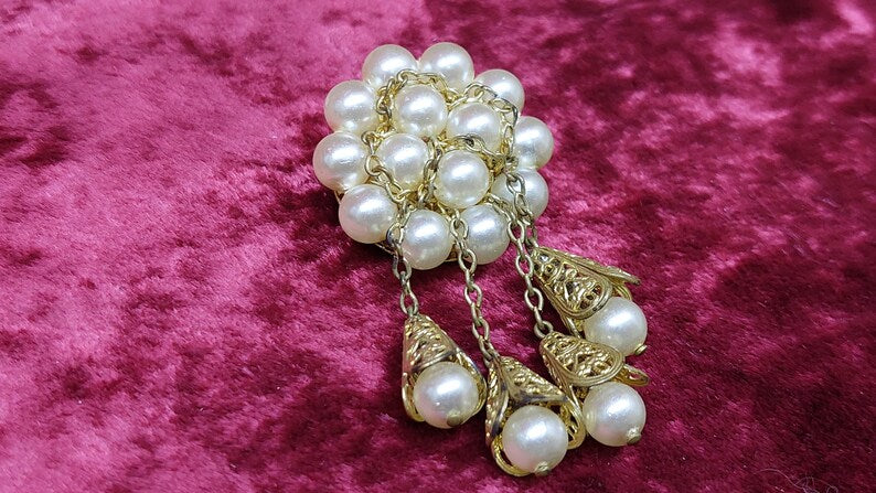 Vintage gilded USSR brooch with beads