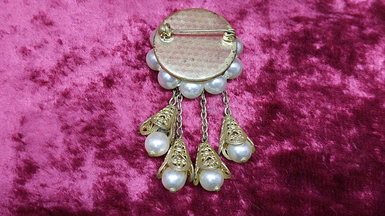 Vintage gilded USSR brooch with beads