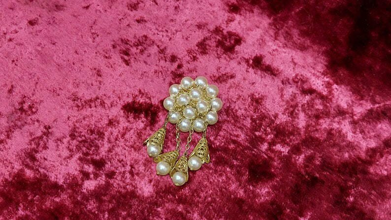 Vintage gilded USSR brooch with beads