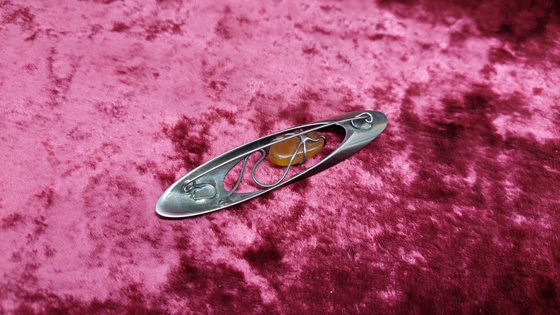 Vintage cupronickel brooch with amber USSR 1980