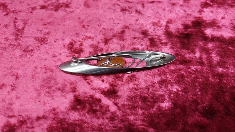 Vintage cupronickel brooch with amber USSR 1980