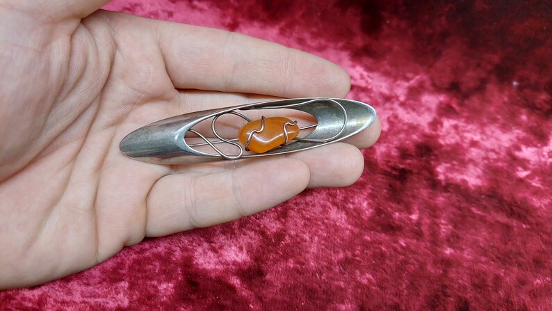 Vintage cupronickel brooch with amber USSR 1980