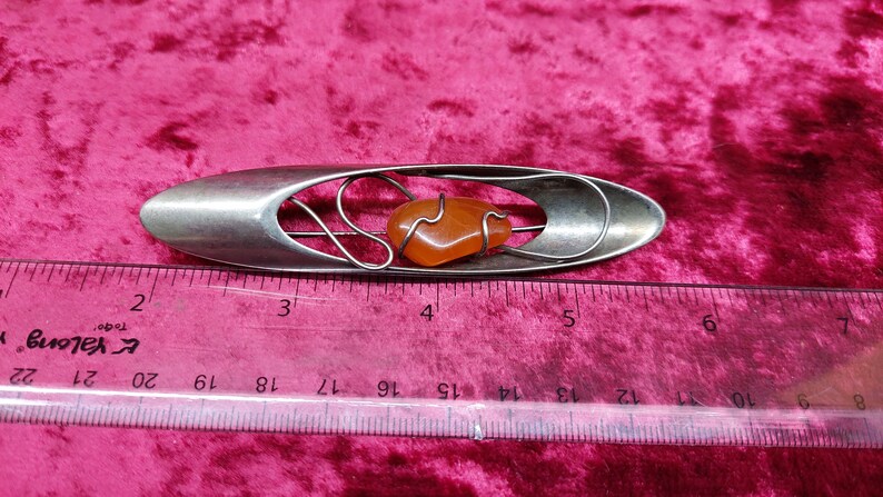 Vintage cupronickel brooch with amber USSR 1980