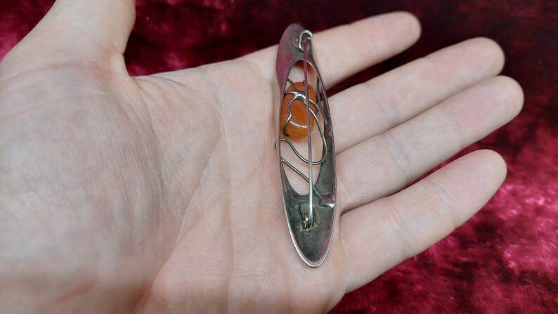 Vintage cupronickel brooch with amber USSR 1980