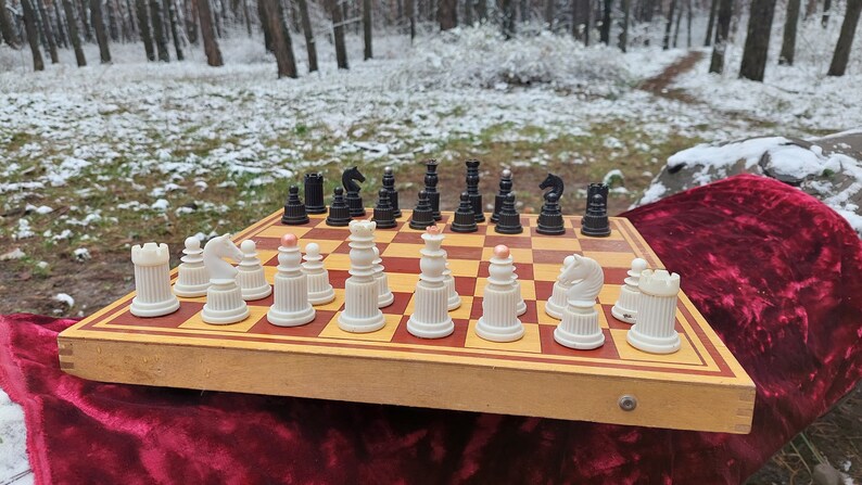 Vintage Soviet chess. Antique carbolite chess. A chess gift for board game lovers. Plastic chess set for the Russian USSR