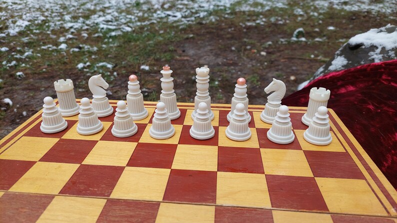Vintage Soviet chess. Antique carbolite chess. A chess gift for board game lovers. Plastic chess set for the Russian USSR