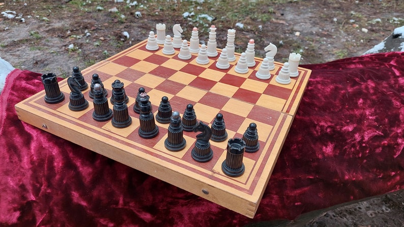 Vintage Soviet chess. Antique carbolite chess. A chess gift for board game lovers. Plastic chess set for the Russian USSR