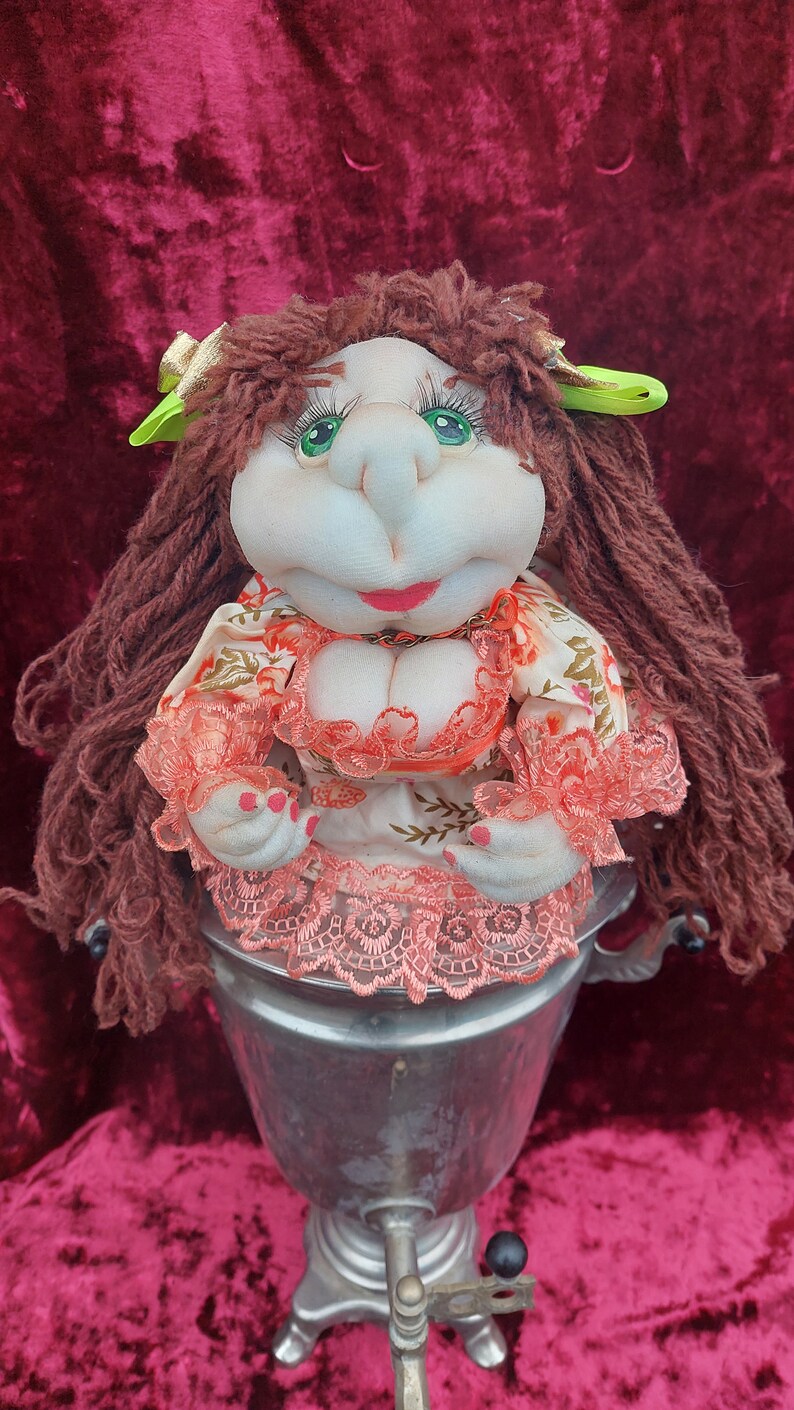 Hand-made samovar doll, doll puts on a samovar, beautiful hand-made samovar doll