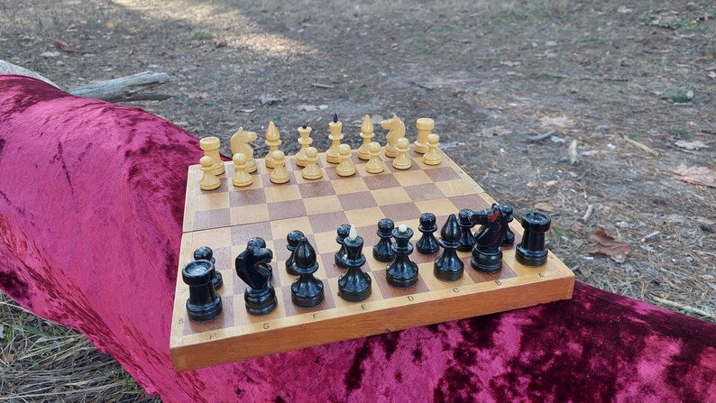 Small Rare Old Classic Soviet Chess Set 1970s, Chessboard 30x30cm, Old Wooden Chess, Old Chess, Game Board, Mind Game, USSR Gift, Chess