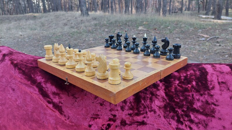 Small Rare Old Classic Soviet Chess Set 1970s, Chessboard 30x30cm, Old Wooden Chess, Old Chess, Game Board, Mind Game, USSR Gift, Chess