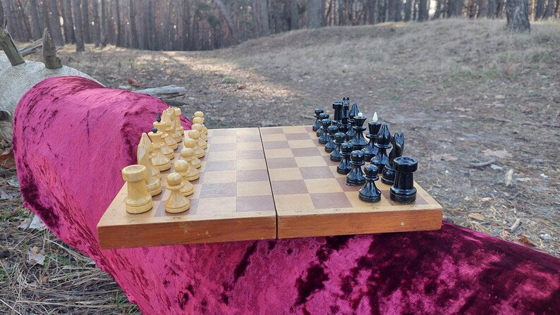 Small Rare Old Classic Soviet Chess Set 1970s, Chessboard 30x30cm, Old Wooden Chess, Old Chess, Game Board, Mind Game, USSR Gift, Chess