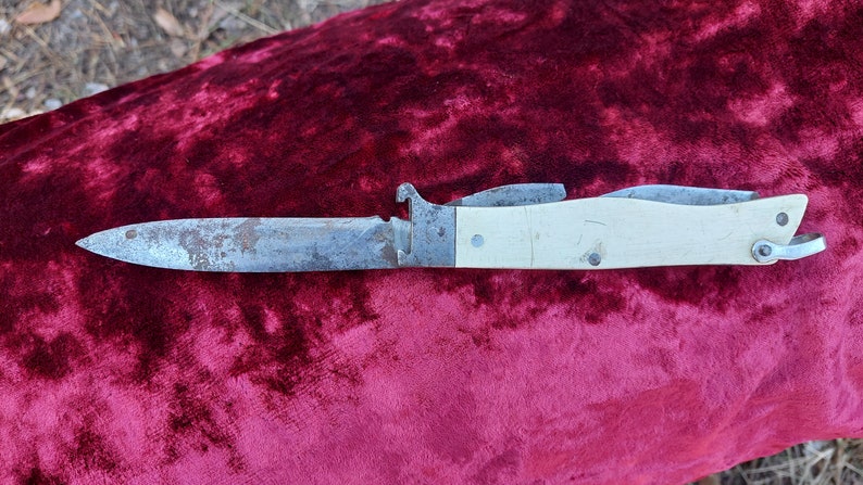 Soviet vintage hunting folding knife, USSR hunting knife, bottle opener, can opener, tourist knife