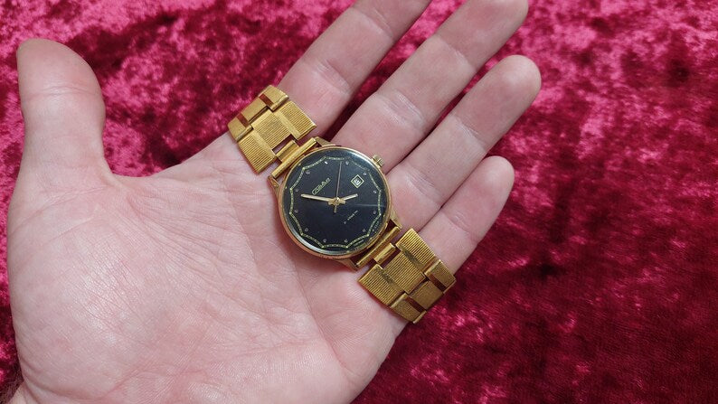 Glory 21 Jewels Gold plated AU Wrist watch cal. 2414 Soviet Union watch SLAVA USSR 1980s