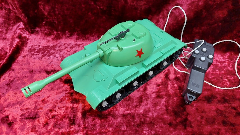 Tank IS-3. Soviet vintage toy Tank with remote control and original box. NOS 1980s