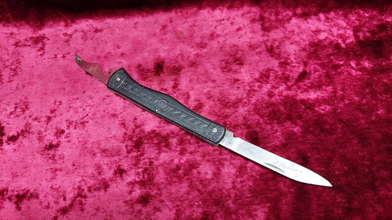 Ukrainian vintage folding knife, USSR folding knife, bottle opener, can opener, produced by the Soviet plant October, tourist knife.